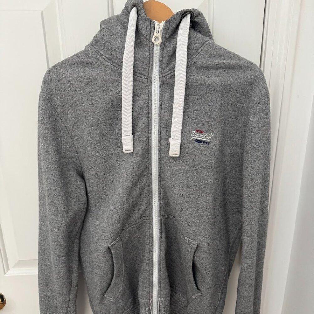 Superdry Mens Grey Zip Hoodie L Orange Label Cotton Blend